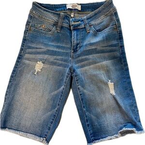 YMI Blue Distressed Denim Bermuda Shorts